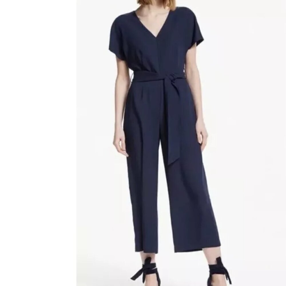 Boden Navy V-Neck Short Sleeve Tie-Waist Jumpsuit